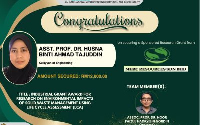 Dr. Husna secured Sponsored Research Grant from MERC Resources Sdn. Bhd.