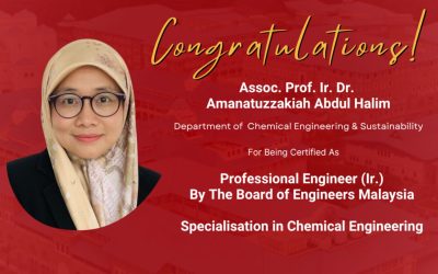 Dr. Amana obtained Professional Engineer (Ir.) title from Board of Engineers Malaysia