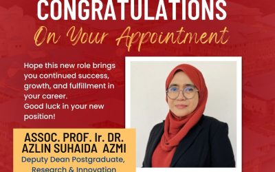 Dr. Azlin has been appointed as KOE Deputy Dean of Postgraduate, Research and Innovation