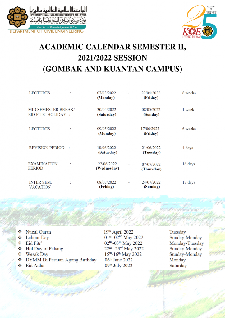 Academic Calendar Department of Civil Engineering